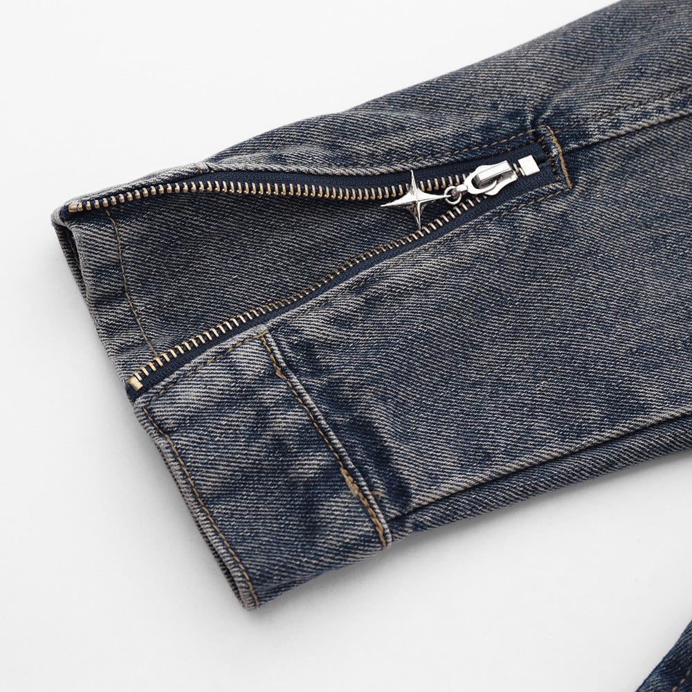 Men Jacket Coat Denim Jacket Men Washed and Worn Denim Cargo Pants Coat