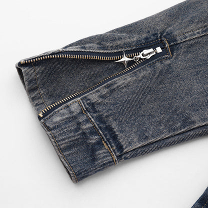 Men Jacket Coat Denim Jacket Men Washed and Worn Denim Cargo Pants Coat