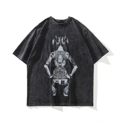 Men T-Shirt Retro T-shirt Summer Short Sleeve Men and Women Loose