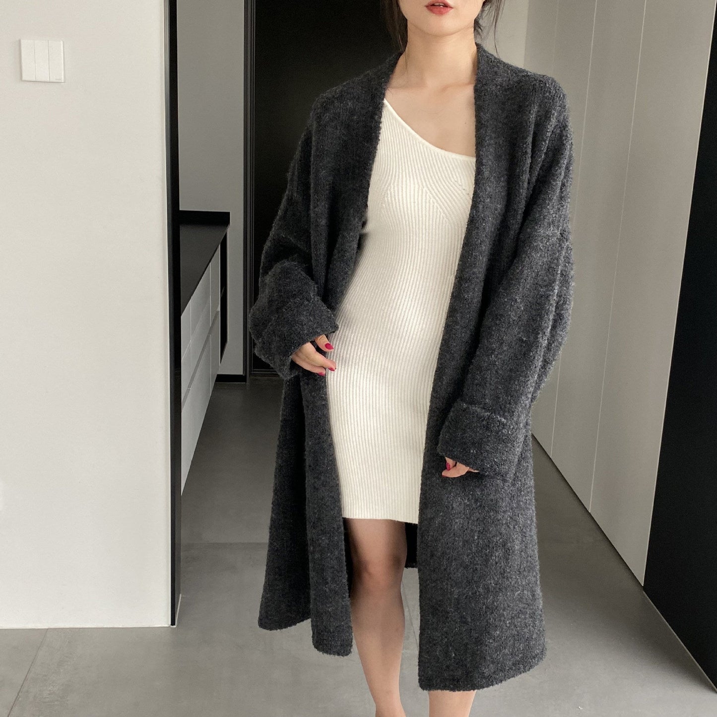 Women Cardigan Sweater Autumn and Winter Woolen Coat Baggy Coat Long Sleeve Jacket K331
