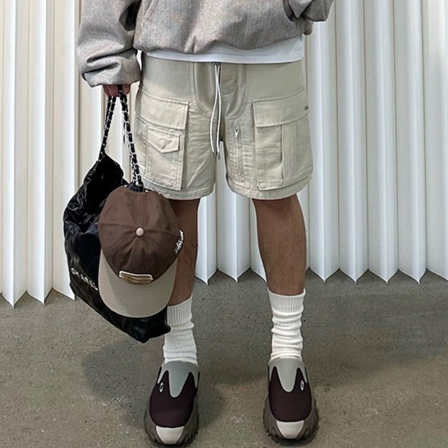 MIJKO Men Shorts Casual Pants Drawstring Multi-Pocket Unisex Shorts