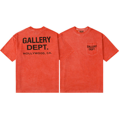Gallery Dept T-Shirt Hand Painted Ink Splashing Alphabet Washed Retro Short Sleeve T-Shirt