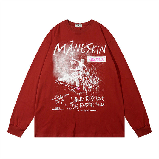 Men Long Sleeve T-Shirt Hippie Rock Character Printed Pure Cotton