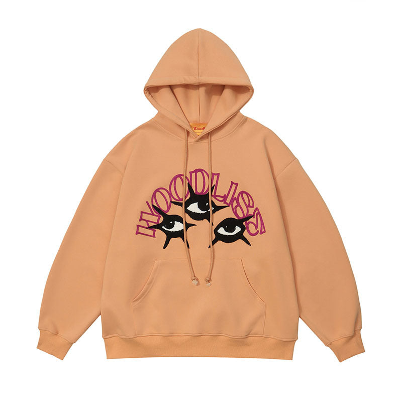 Men Hoodie Flocking Embroidered Couple Hooded Sweater Men's and Women's Dopamine Hip Hop Hooded Top