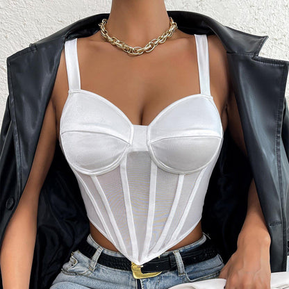 Women Party Tops Sexy Suspenders Mesh Diamond Vest