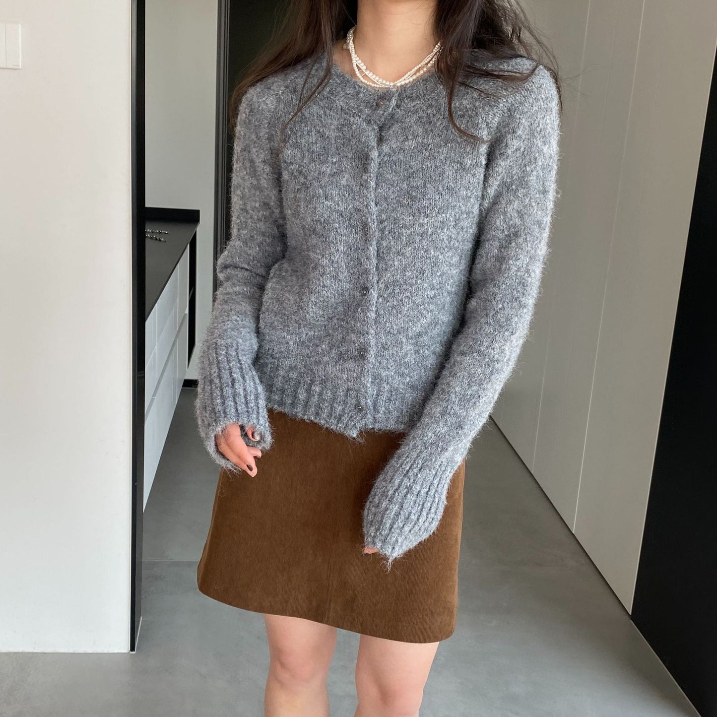 Women Cardigan Sweater Spring Alpaca Fleece/Fiber Cardigan Jacket Long-Sleeved round Neck Sweater Cardigan D2366