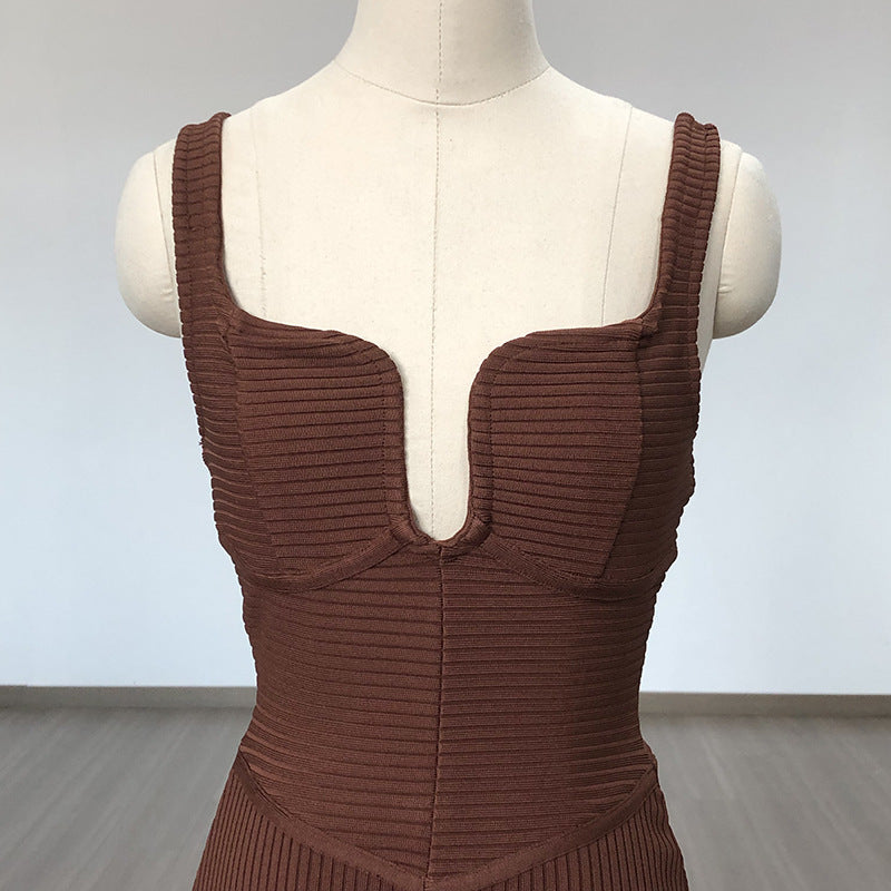 Women's Evening Dress Bandage One-Piece Dress Square Collar Sleeveless Sexy Slim Fit Camisole Gown