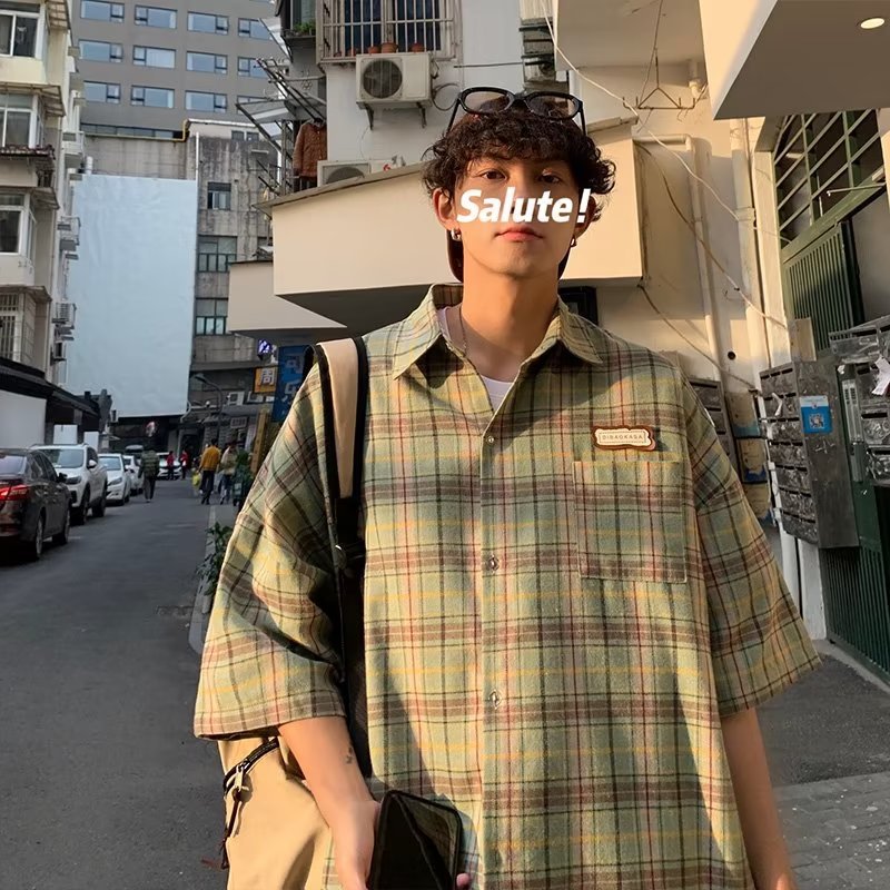 Men Shirts Retro Plaid Loose plus Size Casual Jacket