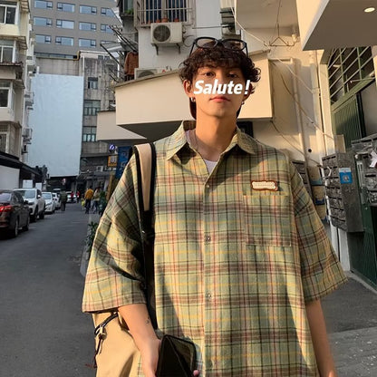 Men Shirts Retro Plaid Loose plus Size Casual Jacket