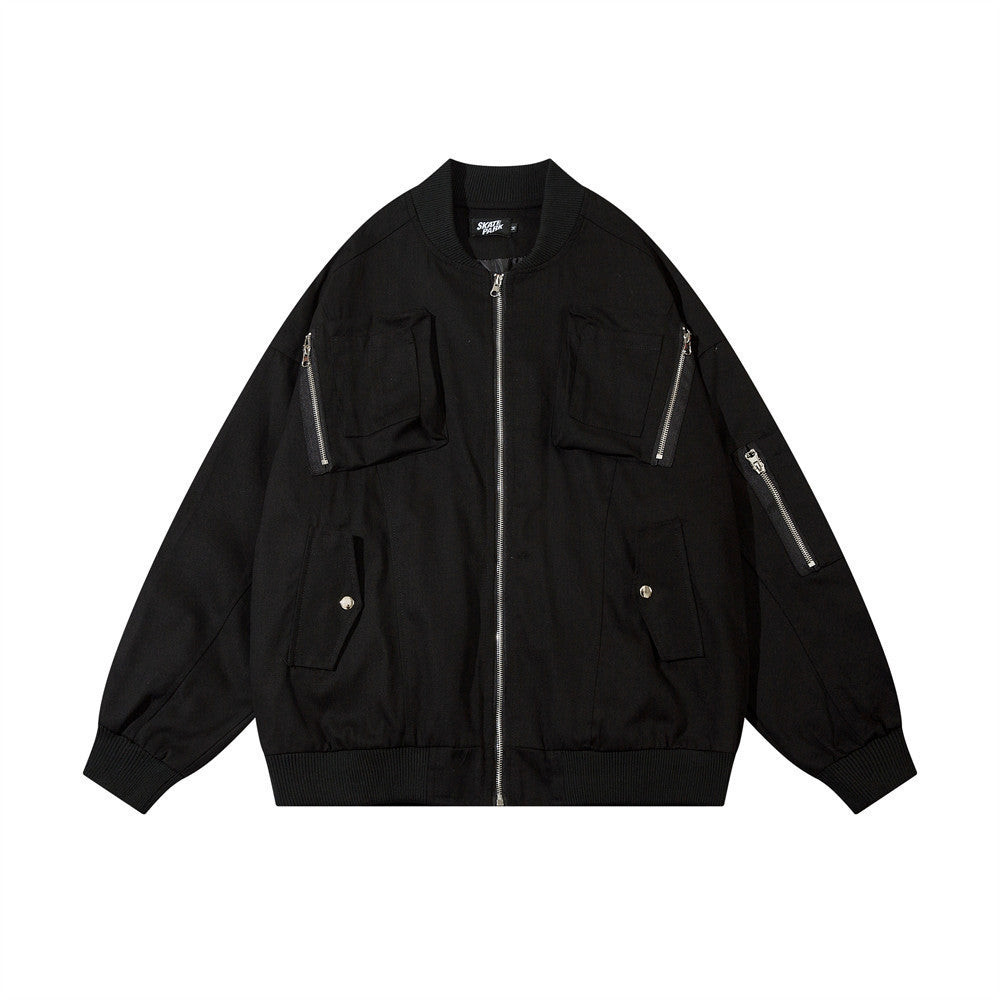 Men Jacket Coat Multi-Pocket Coat Men's Autumn and Winter Ins Loose Baseball Uniform Pilot Jacket