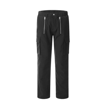 Men Sweatpants Multi-Pocket Workwear Casual Pants Loose Zip Straight-Leg Pants Trousers