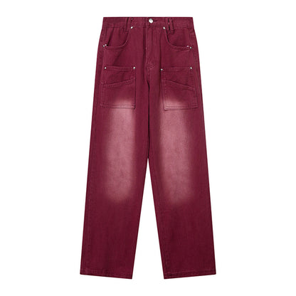 Women Pants Gradient Cargo Jeans Loose High Waist Straight Pants