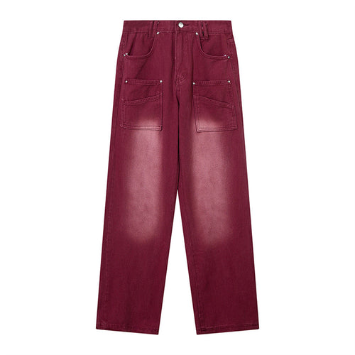 Women Pants Gradient Cargo Jeans Loose High Waist Straight Pants