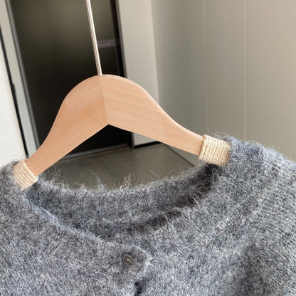 Women Cardigan Sweater Spring Alpaca Fleece/Fiber Cardigan Jacket Long-Sleeved round Neck Sweater Cardigan D2366