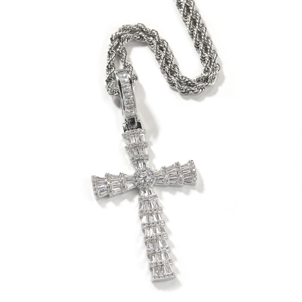 Jewelry Pendant Real Gold Copper Plated Zircon Cross Necklace Crosses Spectrum