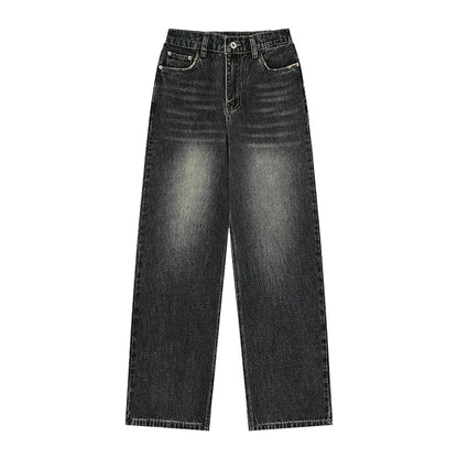 Women Pants Straight Jeans Loose Wash Casual Elastic Waist Wide Leg Trousers