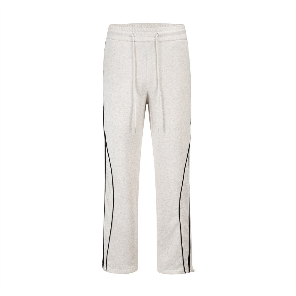 Men Sweatpants Sports Casual Pants Side Striped Stitching Elastic Waist Straight Sweatpants Loose Trousers