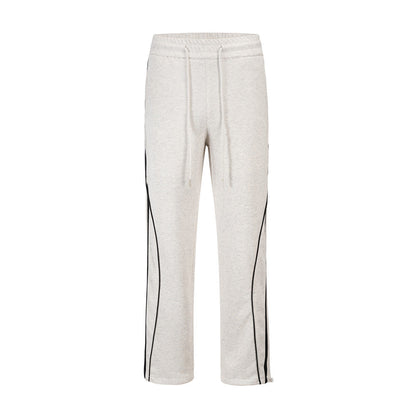 Men Sweatpants Sports Casual Pants Side Striped Stitching Elastic Waist Straight Sweatpants Loose Trousers