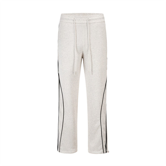 Men Sweatpants Sports Casual Pants Side Striped Stitching Elastic Waist Straight Sweatpants Loose Trousers