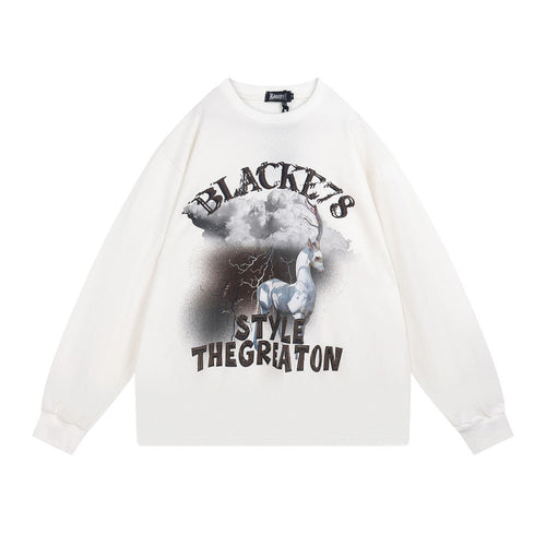 Men Long Sleeve T-Shirt White Elk Printing