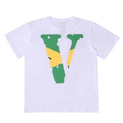 Vlone T Shirts Large V Printed Loose Couple Short Sleeve Men's and Women's T-shirt behind Flame Limit