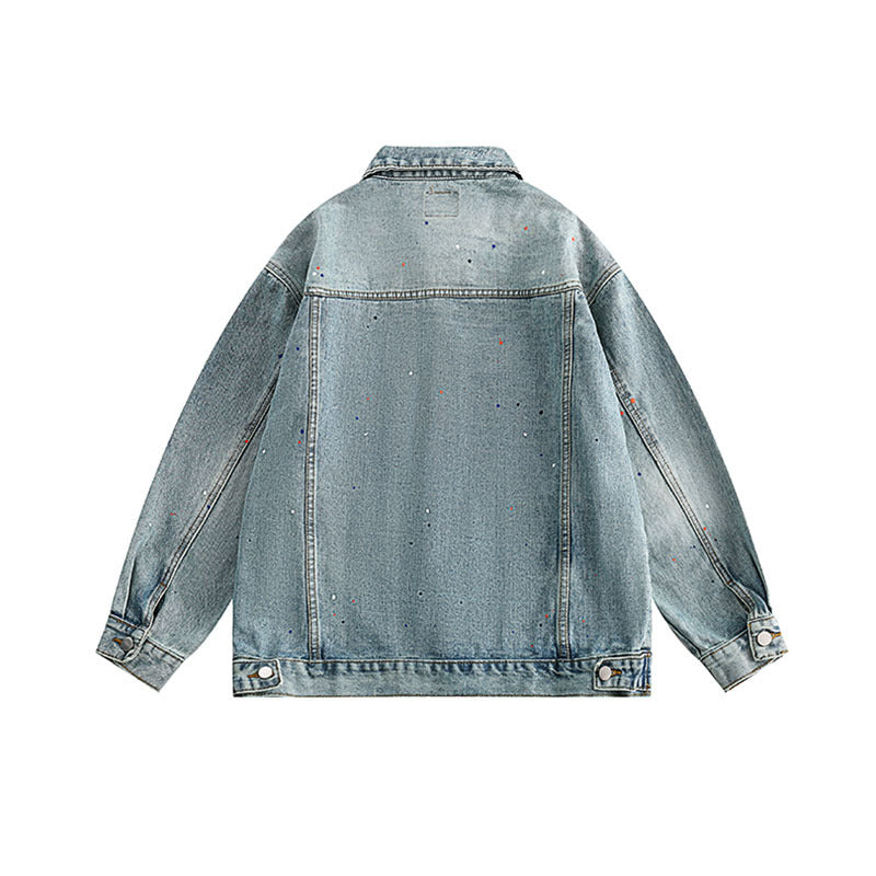 Women Jackets Vintage Denim Jacket Distressed Lapel
