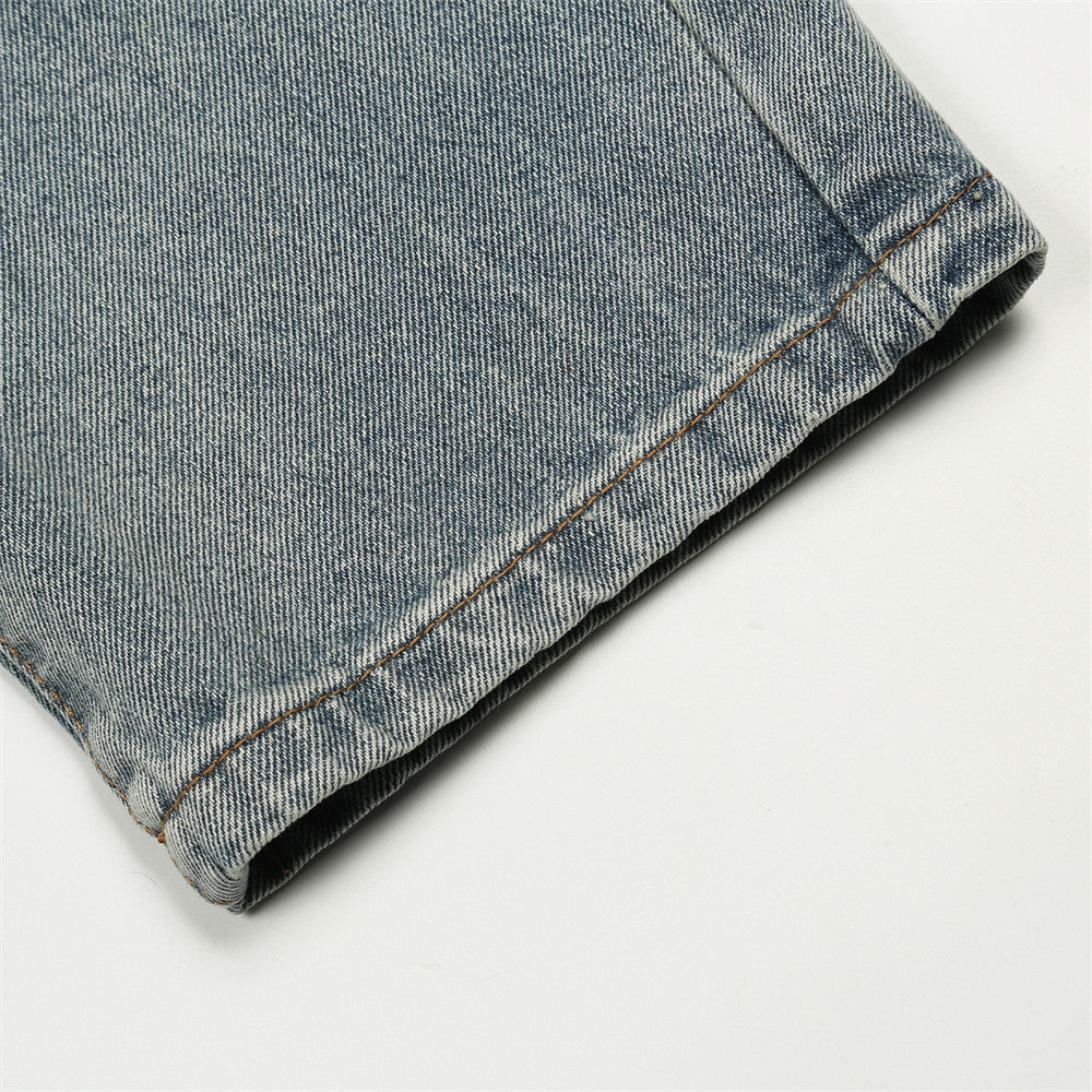 Men Jeans Loose Hole Casual White Distressed