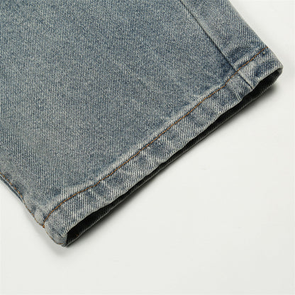 Men Jeans Loose Hole Casual White Distressed