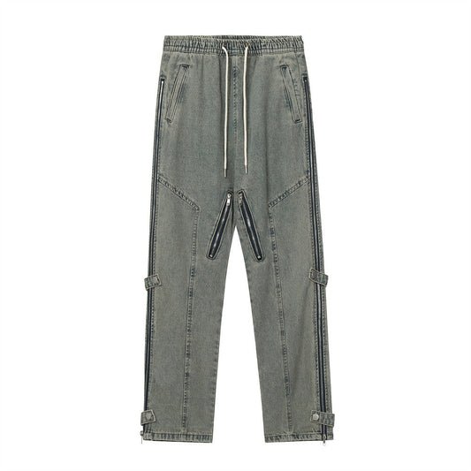 Men Jeans Retro Side Zipper Decorations Loose Cool
