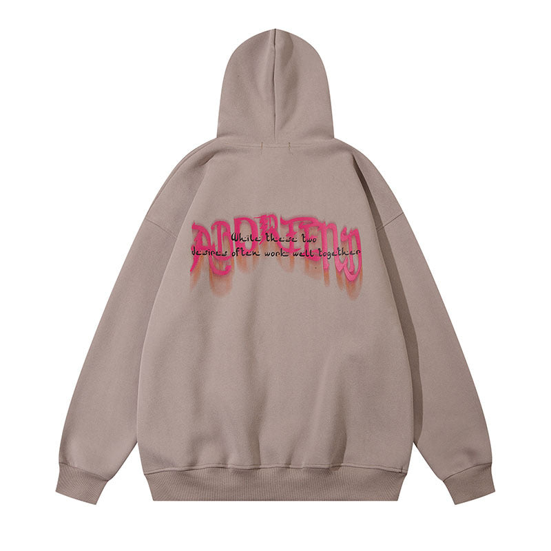 Men Hoodie Flame Graffiti Printing Washed Hooded Sweater