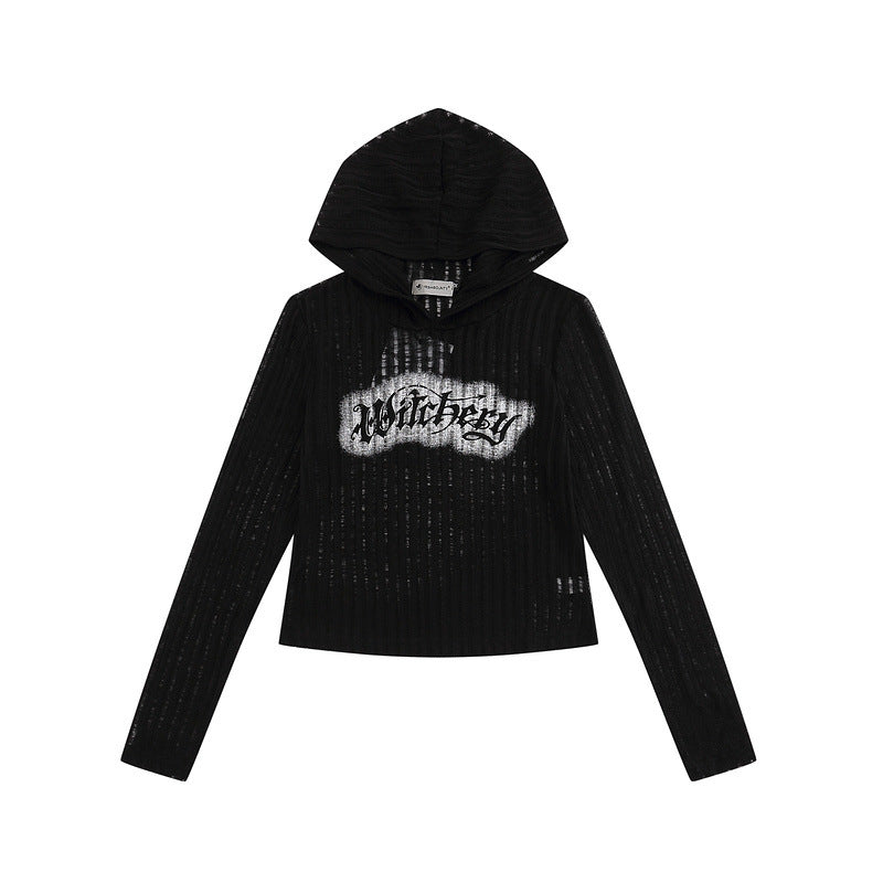 Long Sleeved Vintage Knitted Short Hood Top