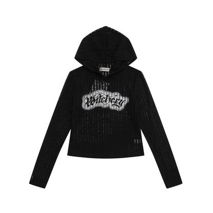 Long Sleeved Vintage Knitted Short Hood Top