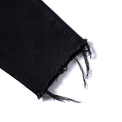 Men Jeans Raw Hem Ripped Casual Loose