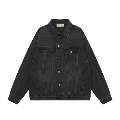 Unisex Denim Jacket FOG Lapel Vintage Black Denim Jacket