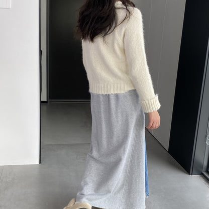 Women Cardigan Sweater Spring Alpaca Fleece/Fiber Cardigan Jacket Long-Sleeved round Neck Sweater Cardigan D2366