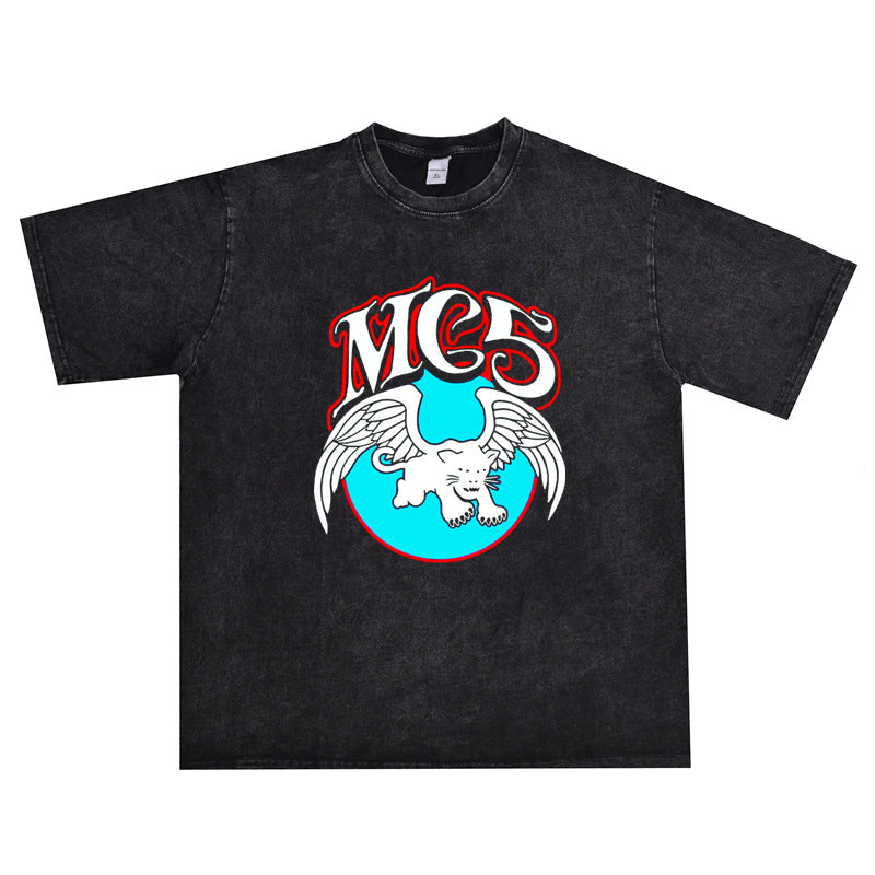 Rock Star T Shirt Motor City MC5 Rock Band Washed Distressed T-shirt Short Sleeve Cotton Loose