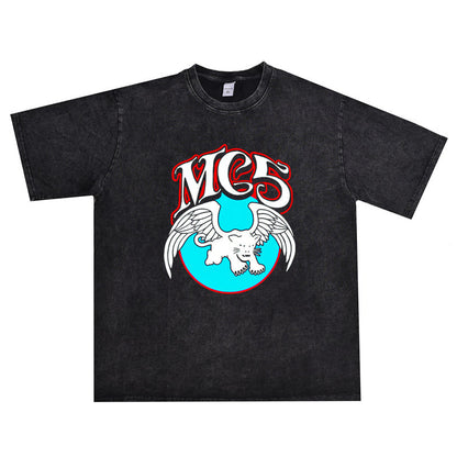 Rock Star T Shirt Motor City MC5 Rock Band Washed Distressed T-shirt Short Sleeve Cotton Loose