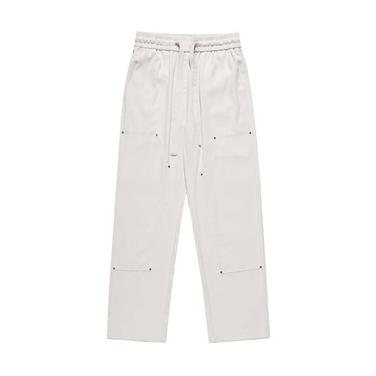 Men Sweatpants Solid Color Casual Trousers Elasticated Pants Wide-Leg Overalls