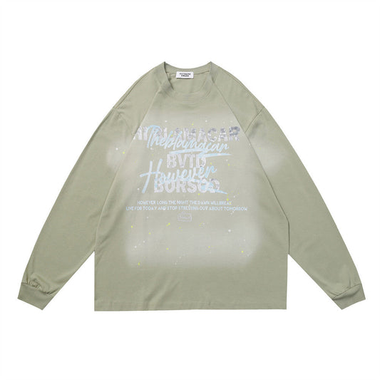 Men Long Sleeve T-Shirt Inkjet Letter Printing Cotton Loose