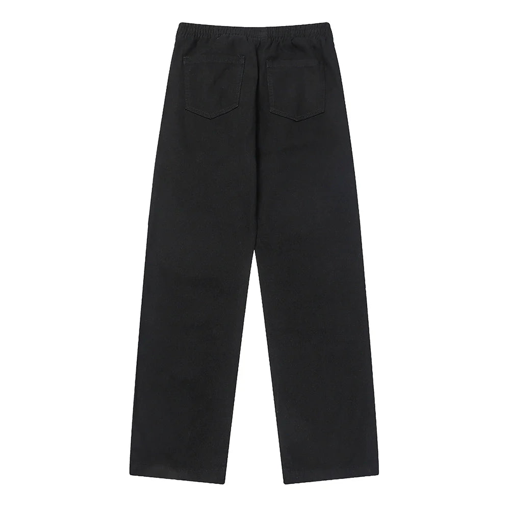 Men Sweatpants Personalized Embroidered Devil Horn Straight Casual Trousers Hip Hop Diagonal Cloth Jeans