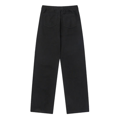 Men Sweatpants Personalized Embroidered Devil Horn Straight Casual Trousers Hip Hop Diagonal Cloth Jeans