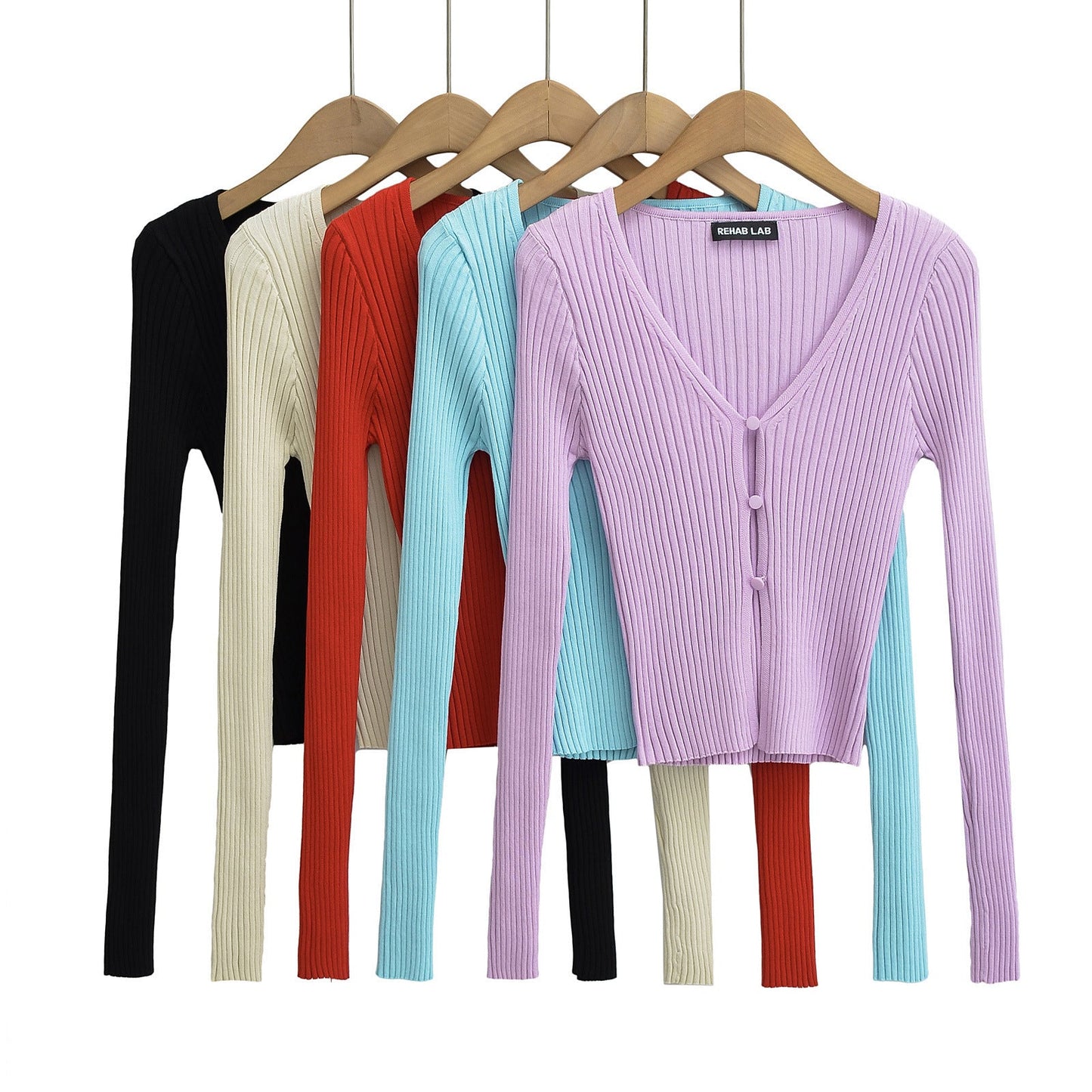 Women Tops Spring/Summer V-neck Hollow Cardigan Solid Color Short Top