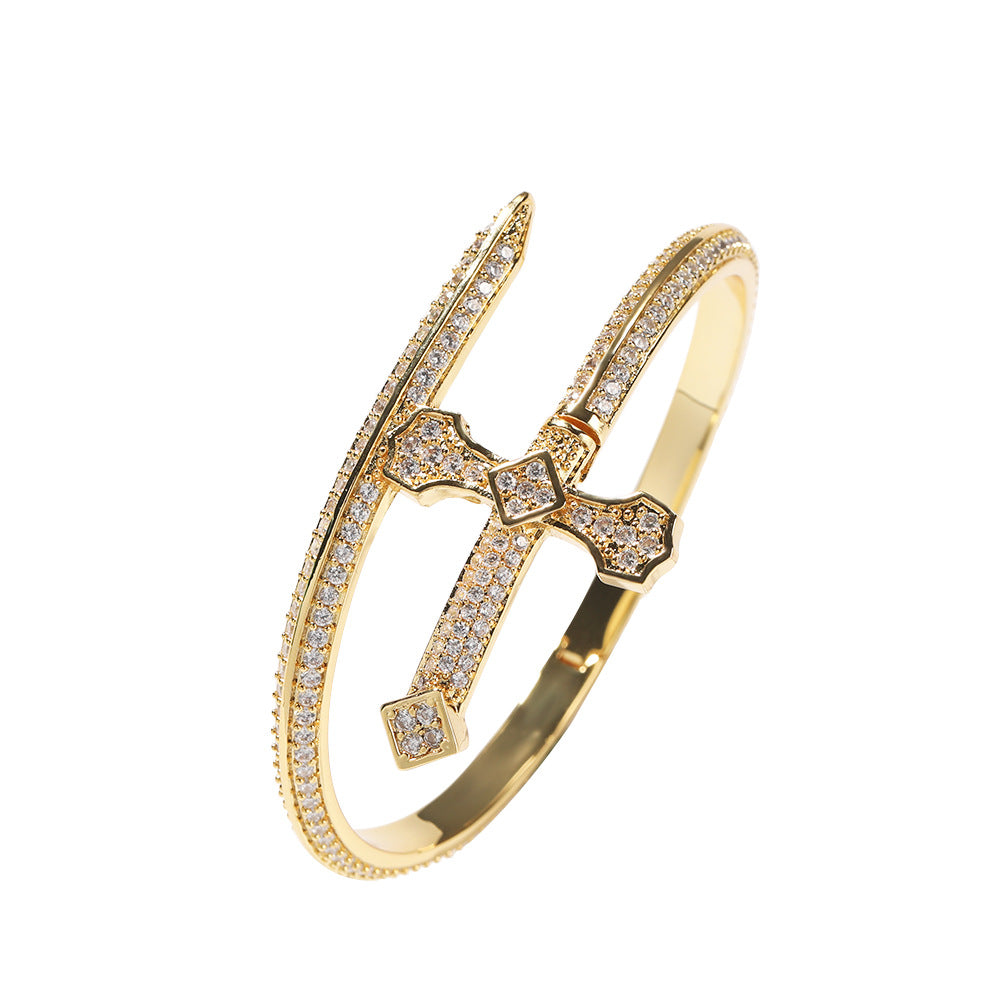 Bracelet Sword of Justice Bracelet Copper Zircon Full Diamond Trend Armament Jesus Pieces Spectrum