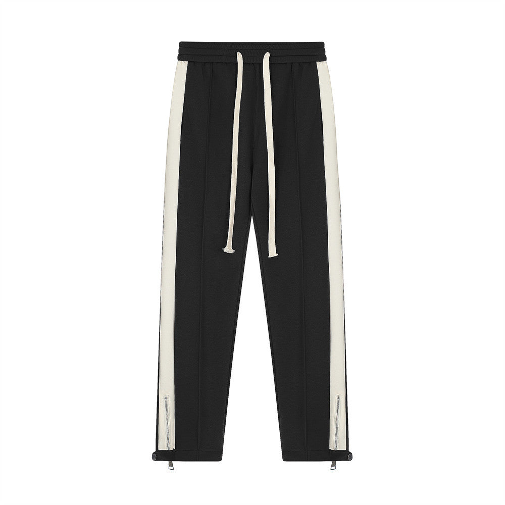 Men Sweatpants Side Stitching Casual Long Sports Pants Men's Elastic Waist Sports Straight Baggy Pants