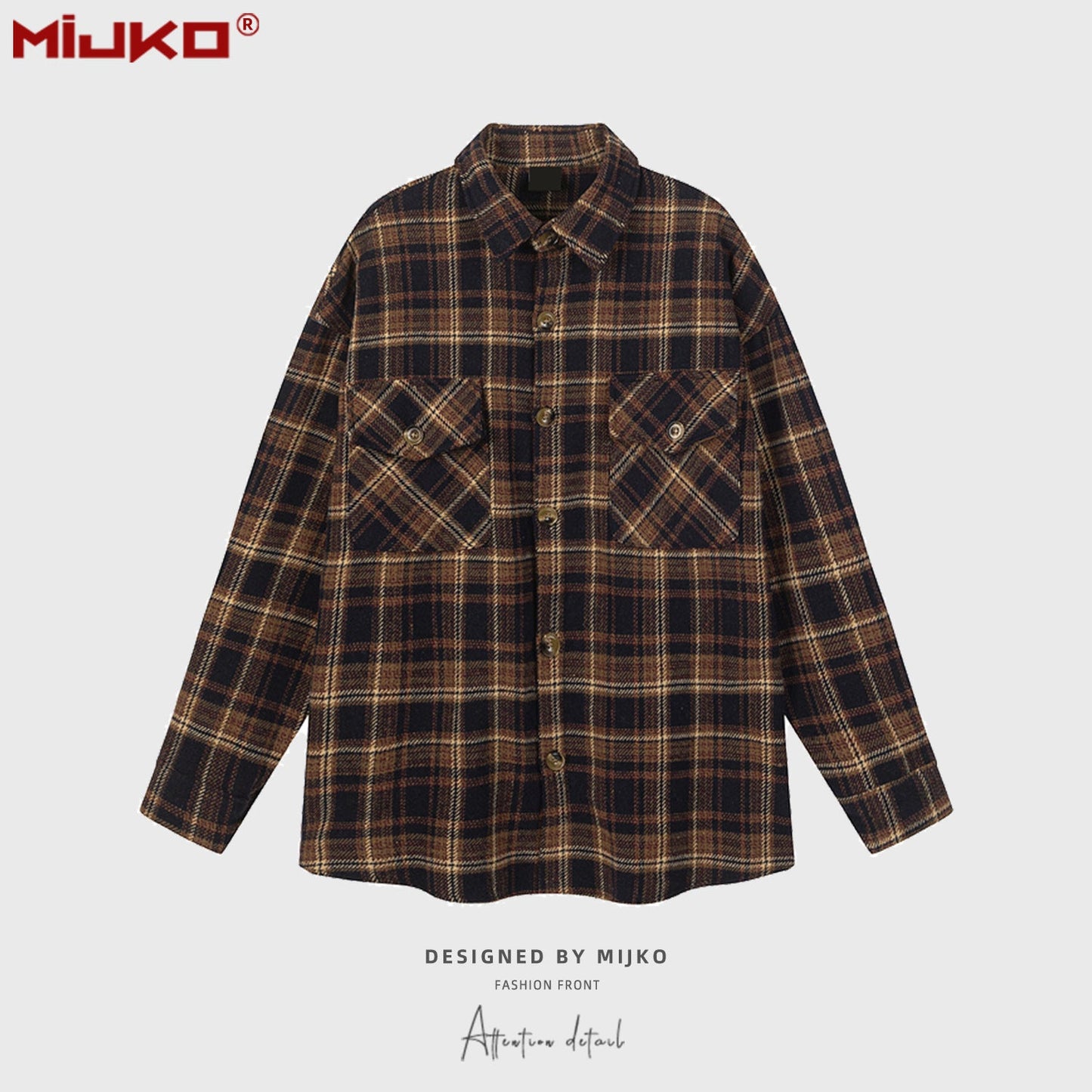 MIJKO Mens Jacket Plaid Multicolor Mainstream Fashion Jacket