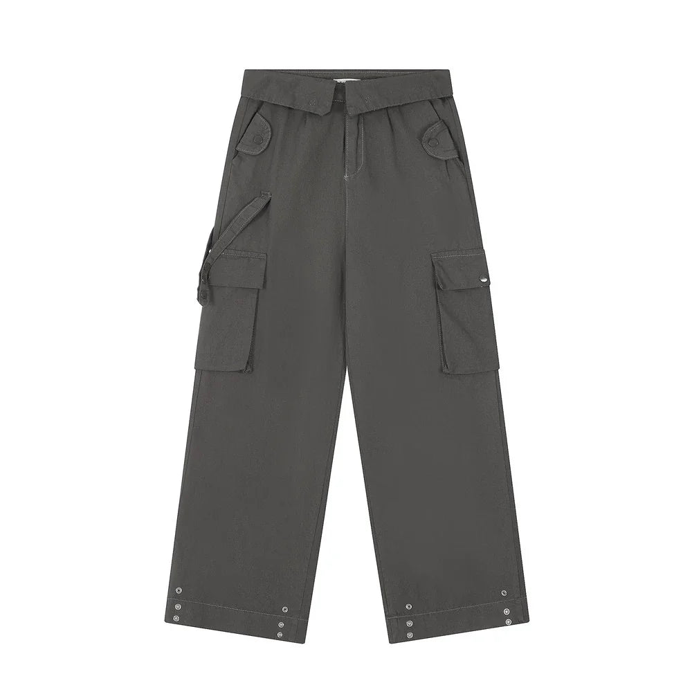 Men Sweatpants Casual Pants Men's Multi-Pocket Loose Straight-Leg Wide-Leg Pants