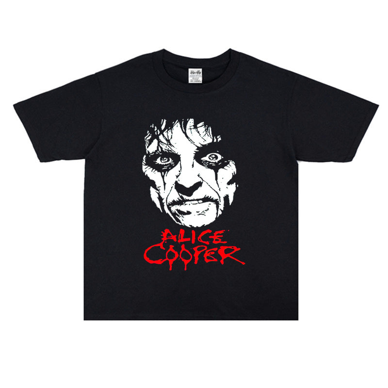 Rock Star T Shirt Alice Cooper Rock Band Printed T-shirt Short Sleeve Loose Cotton