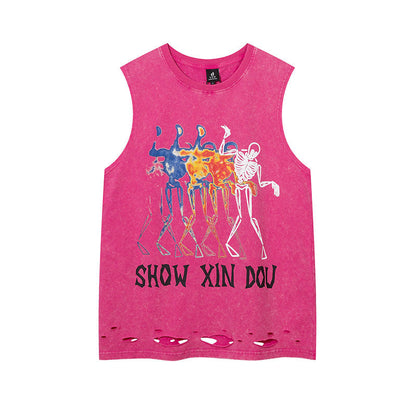Men Vest Hip Hop Retro Graffiti Distressed Oversize Vest