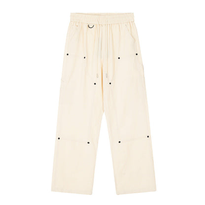 Men Sweatpants Wide-Leg Overalls Men's Solid Color Stitching Rivet Decorative Straight Casual Trousers