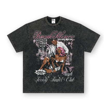 Vintage T-shirts American Vintage Print Short Sleeve T-Shirt Autumn